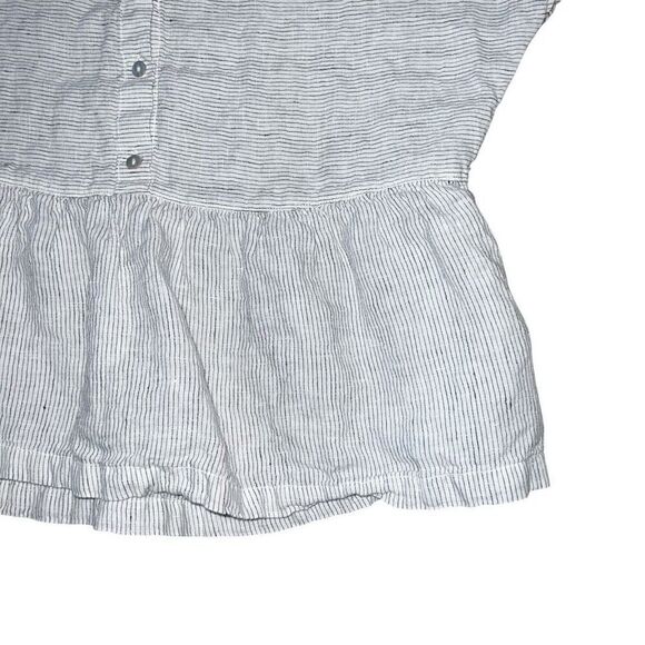 C&C CALIFORNIA 100% Linen Half Button Micro Stripe Peplum Top L - Picture 3 of 8